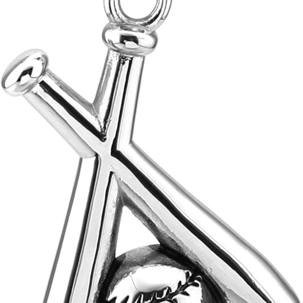 Baseball and Baseball Bat Cross Sports Stainless Steel Pendant Necklace 22+2'' C